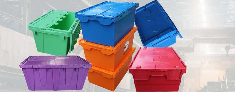 Wholesale plastic storage totes with lids,attached lid totes