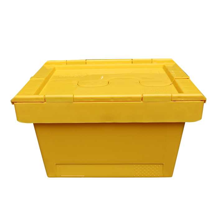 distribution container tote with hinged lid