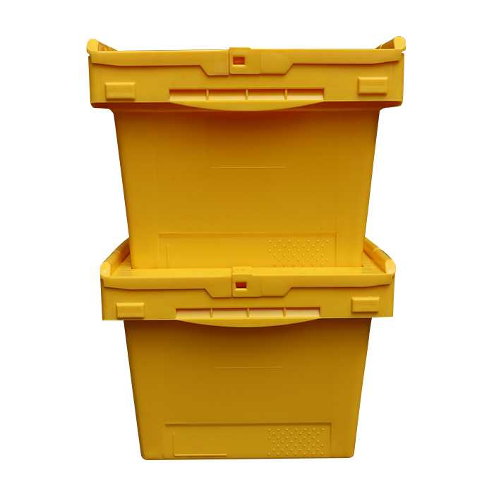 distribution container tote with hinged lid